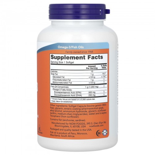 NOW Foods, ультраомега-3, 500 ЭПК/250 ДГК, 180 капсул, покрытых кишечнорастворимой оболочкой NOW Foods, ультраомега-3, 500 ЭПК/250 ДГК, 180 капсул, покрытых кишечнорастворимой оболочкой